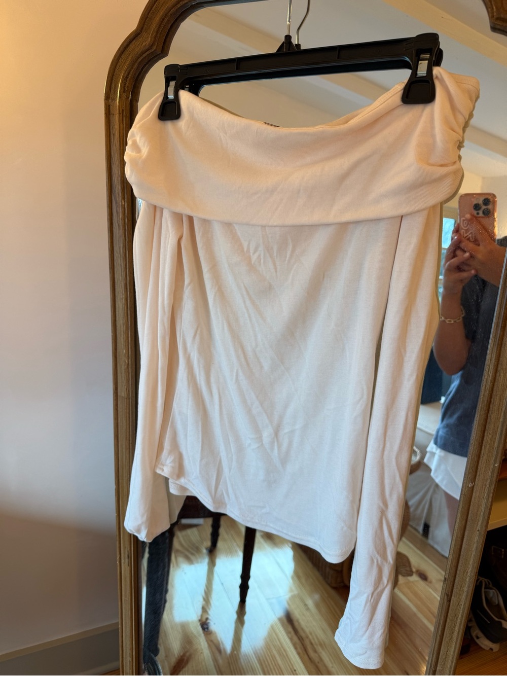 Free People Blush Cream Off-the-Shoulder Long Sleeve Top